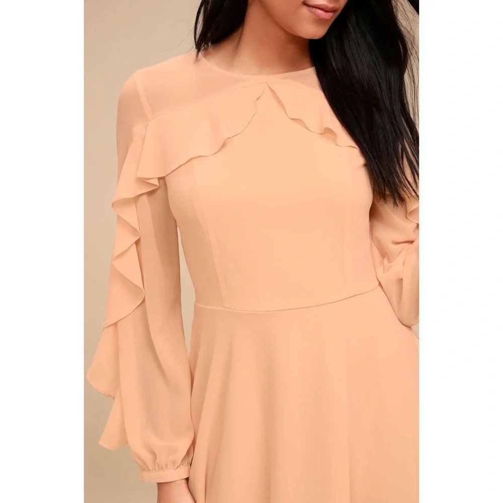 Lulus Doll-Like Ruffle Long Sleeve Skater Dress - Picture 3 of 10